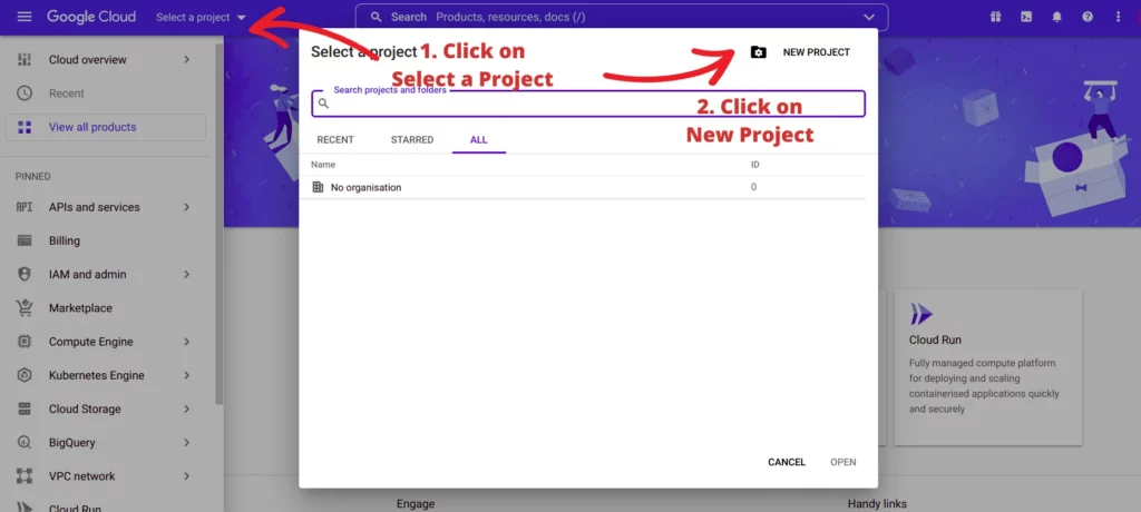 Creating a new Google Cloud project