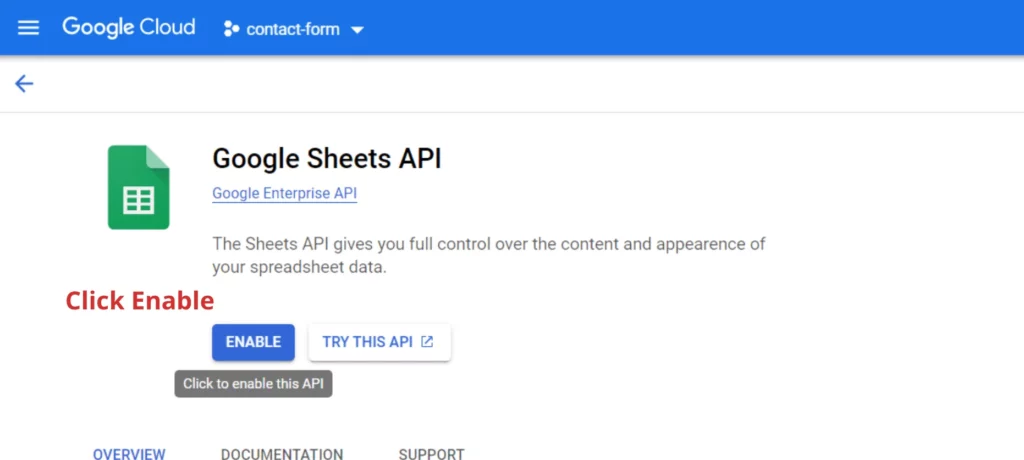 Enabling the Google Sheets API