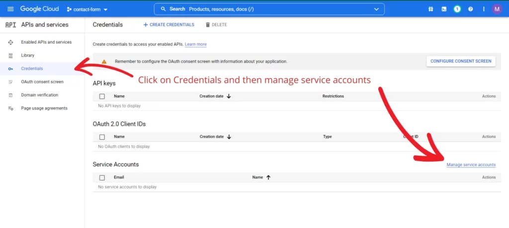 Opening credentials and service accounts