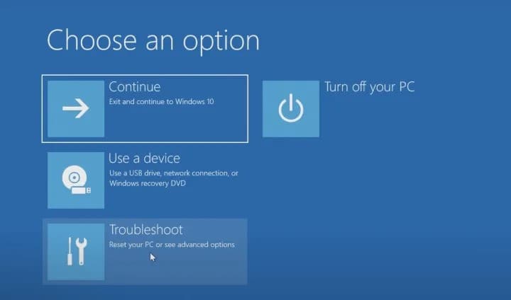 Windows advanced startup and boot device selection